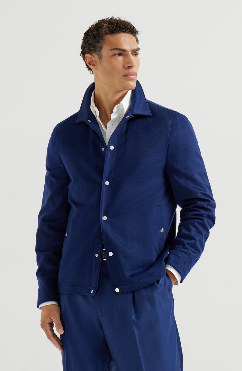 Brunello Cucinelli Cashmere flannel outerwear jacket, Alternate, color, Royale Blue