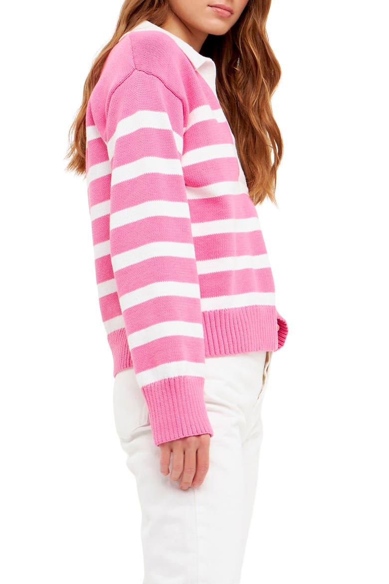 Stripe Collared Sweater, Alternate, color, PINK/ WHITE