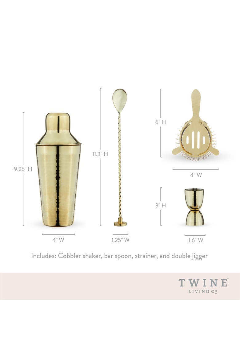 Hammered 4-Piece Barware Set in Gold, Alternate, color, Gold