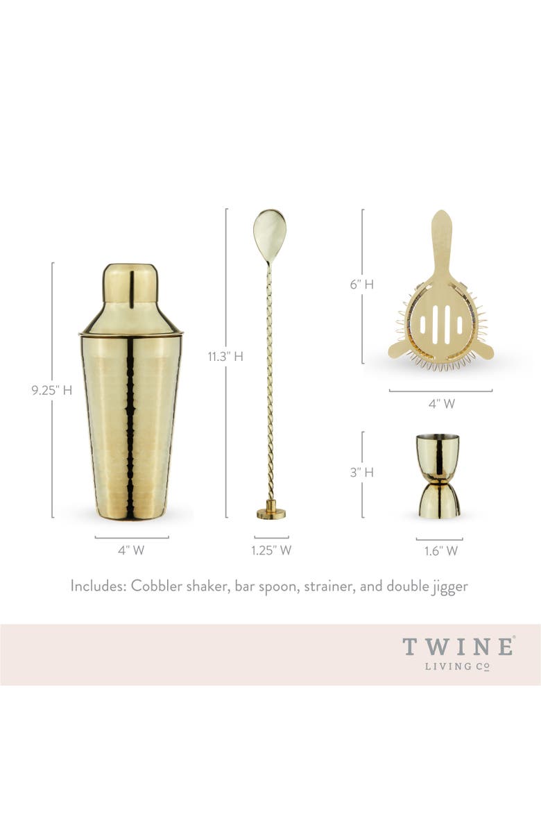 TWINE Hammered 4-Piece Barware Set in Gold, Alternate, color, Gold