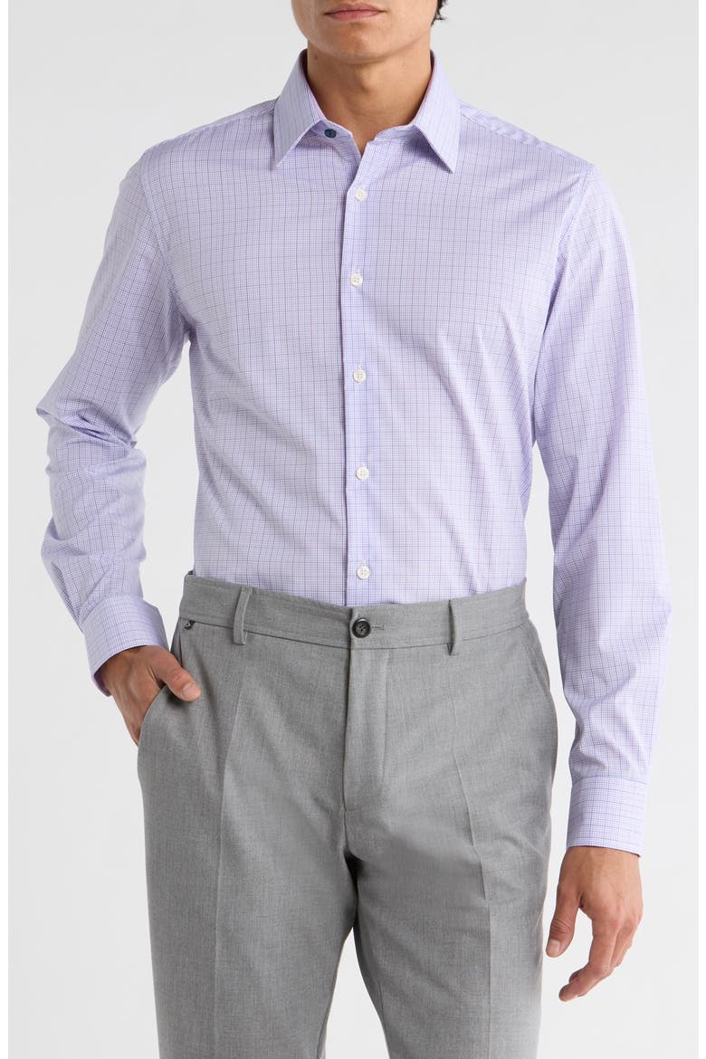 Slim Fit Plaid Stretch Cotton Dress Shirt, Main, color, PURPLE