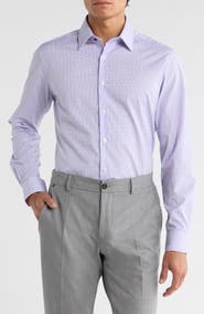 Duchamp Slim Fit Plaid Stretch Cotton Dress Shirt