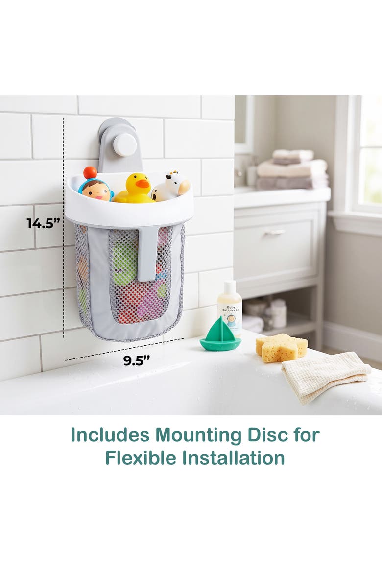 Mesh Hanging Bath Toy Storage Organizer with Suction Cup, Alternate, color, Grey