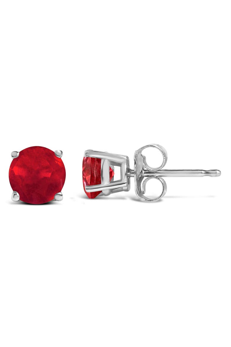 14K Gold 5X5MM Round Birthstone Solitaire Stud Earrings, Alternate, color, Red Ruby | White