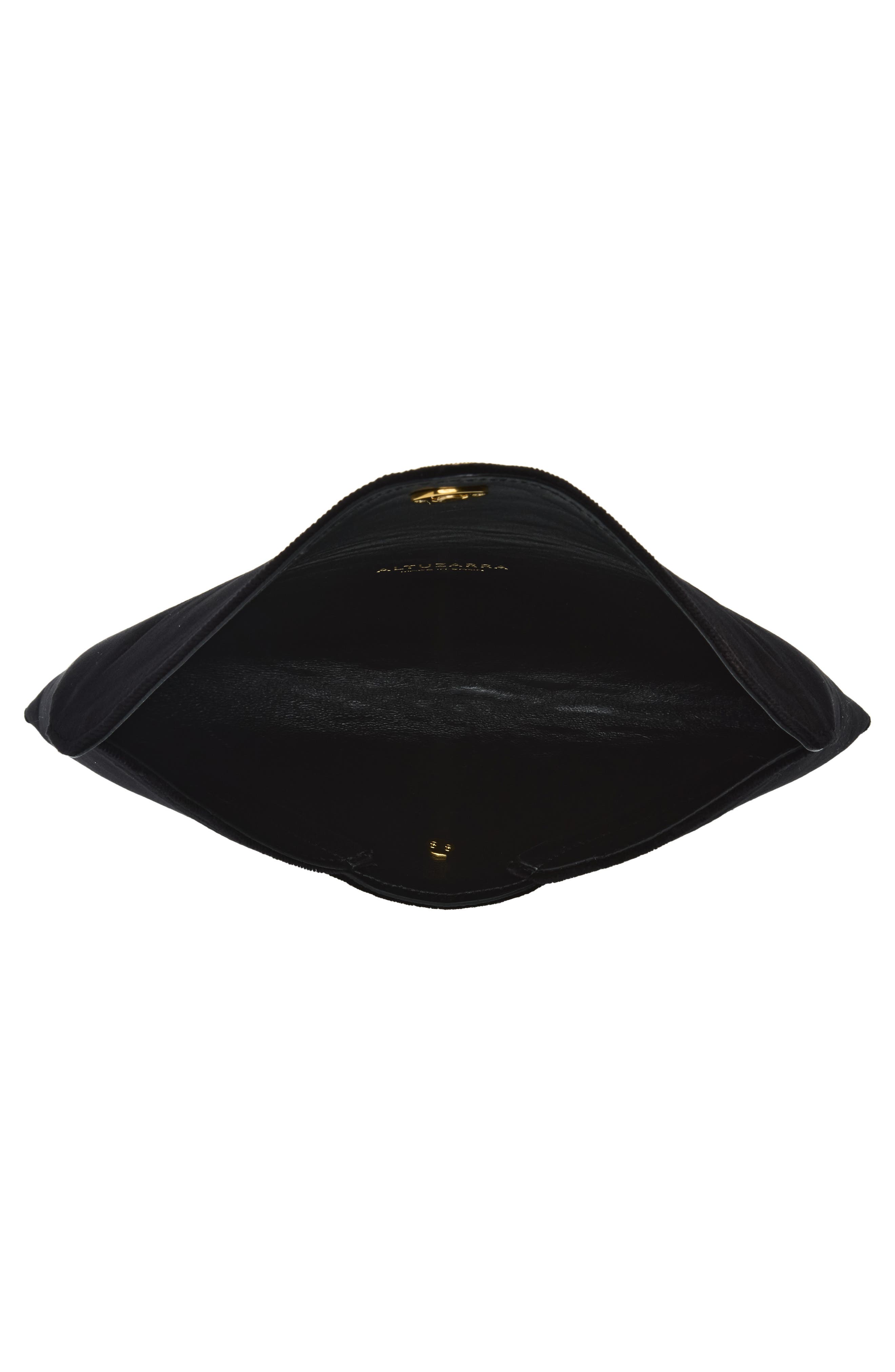 Medallion Velveteen Envelope Clutch, Alternate, color, BLACK