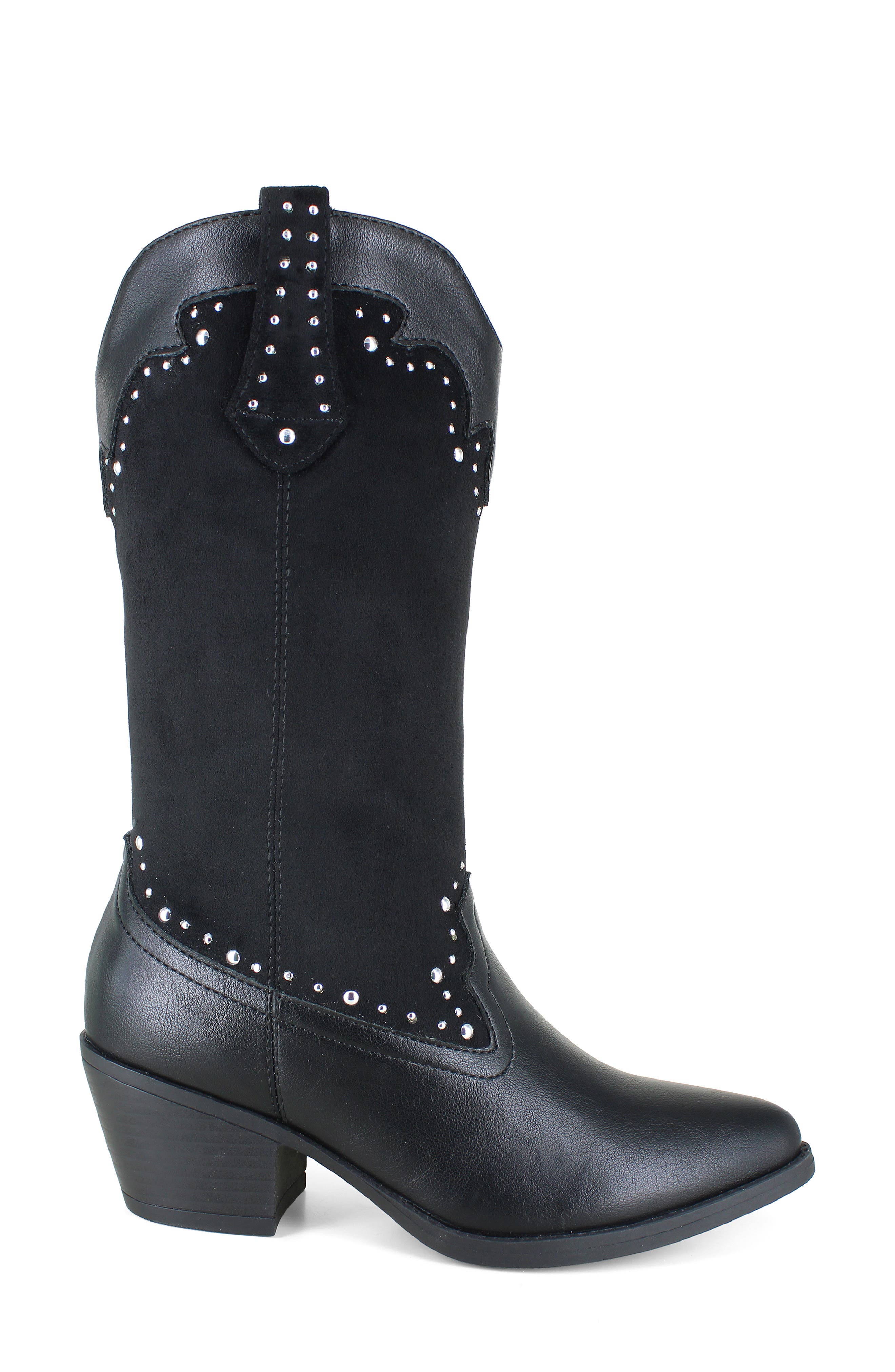 Devon Studded Western Boot, Alternate, color, BLACK