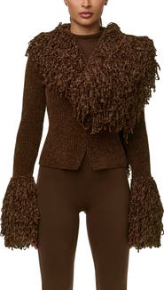 Naked Wardrobe Loop Fringe Ribbed Cardigan