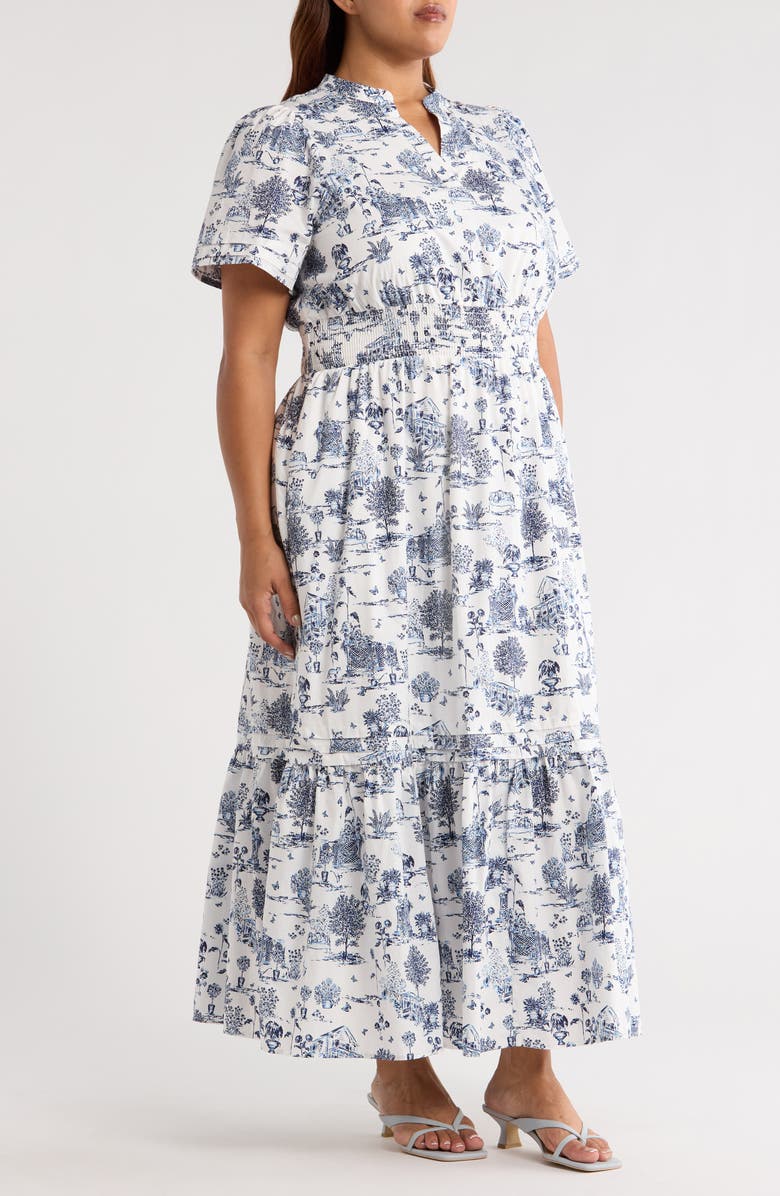 SUGARLIPS Renzo Toile Cotton Poplin Maxi Dress, Alternate, color, White/ Blue/ Multi