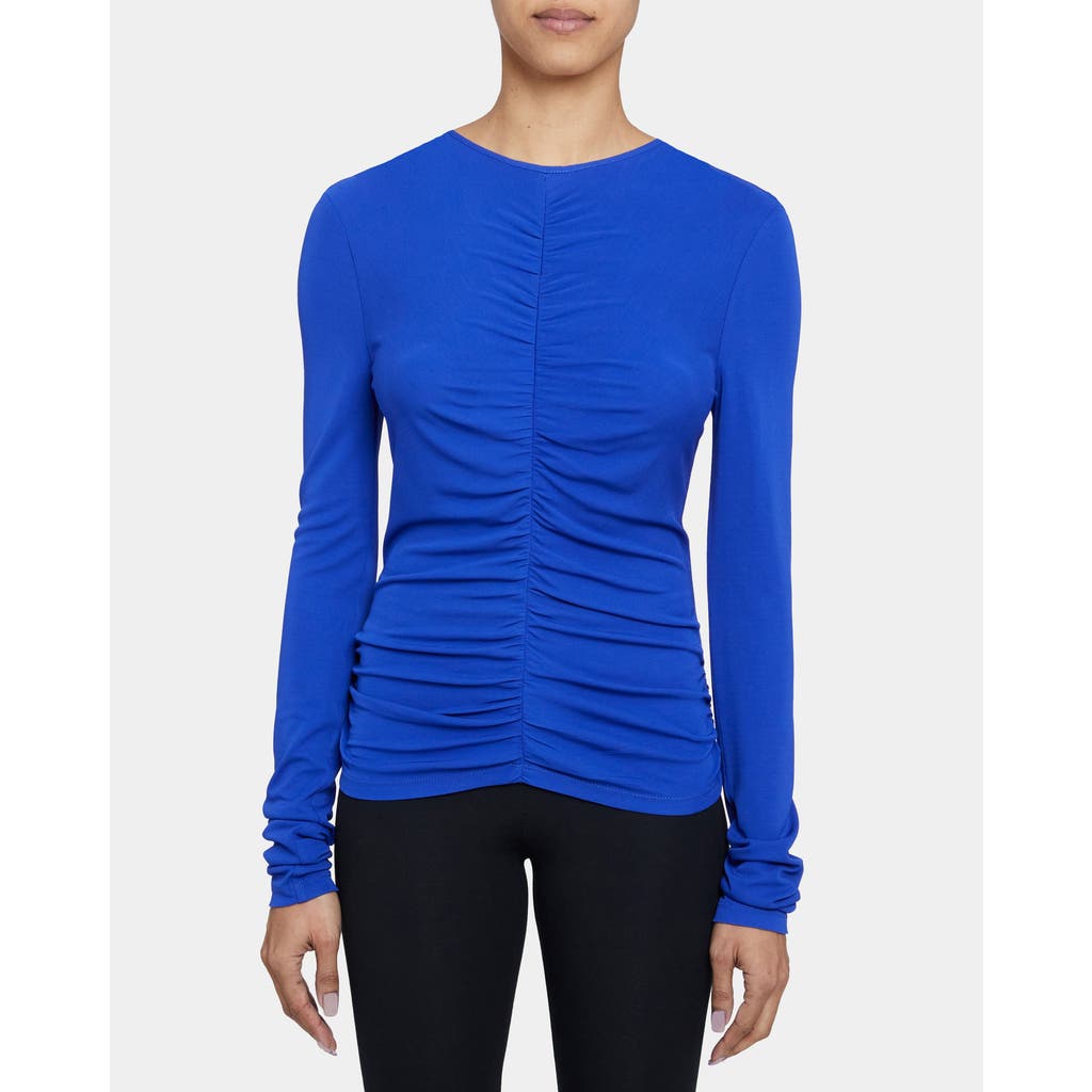 Santorelli Clea Long Sleeve Fitted Top With Front Ruching In Violet Blue