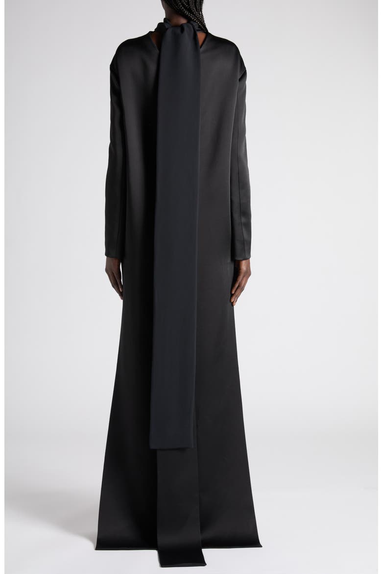 Long Sleeve Satin Cocktail Dress with Train, Alternate, color, BLACK