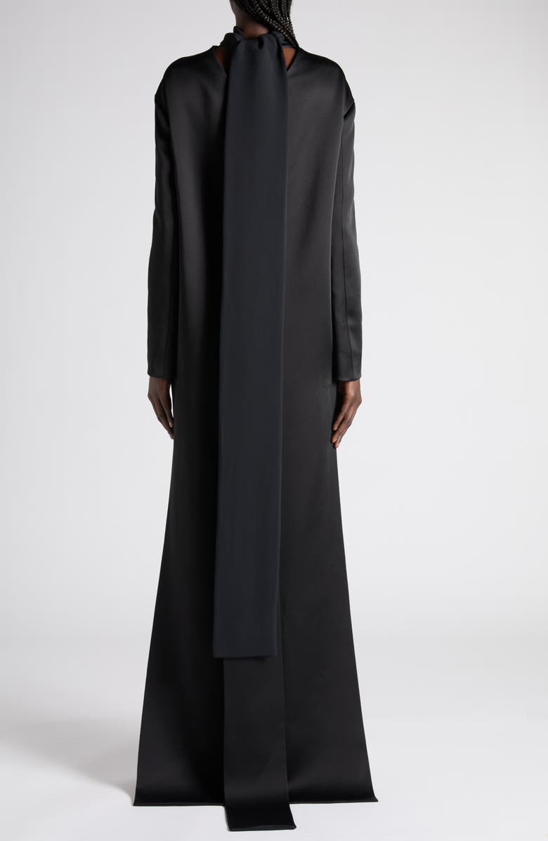 TOM FORD Long Sleeve Satin Cocktail Dress with Train, Alternate, color, Black