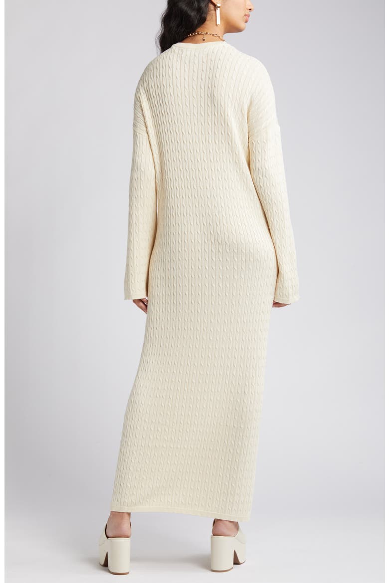 Monica Long Sleeve Cable Stitch Maxi Sweater Dress, Alternate, color, BIRCH