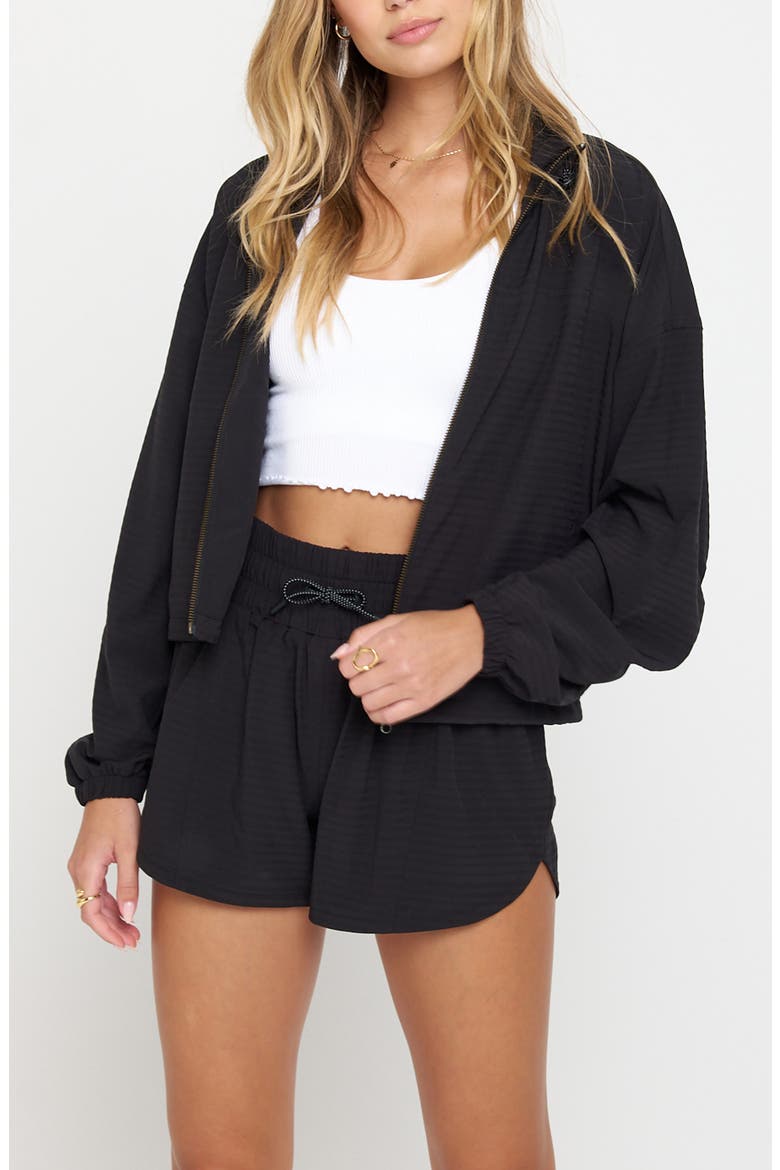 Elana Crop Zip Woven Active Jacket, Alternate, color, BLACK