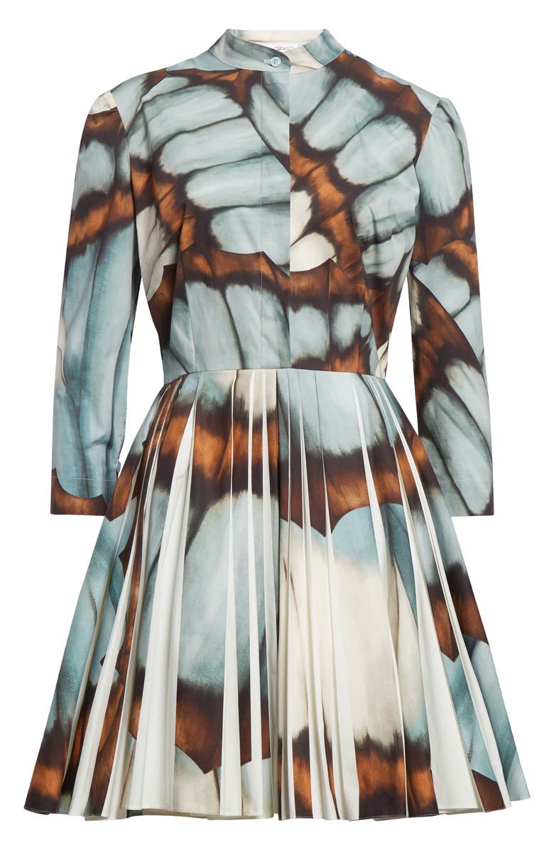 Oscar de la Renta Butterfly Print Belted Stretch Poplin Shirtdress, Alternate, color, Blue Multi