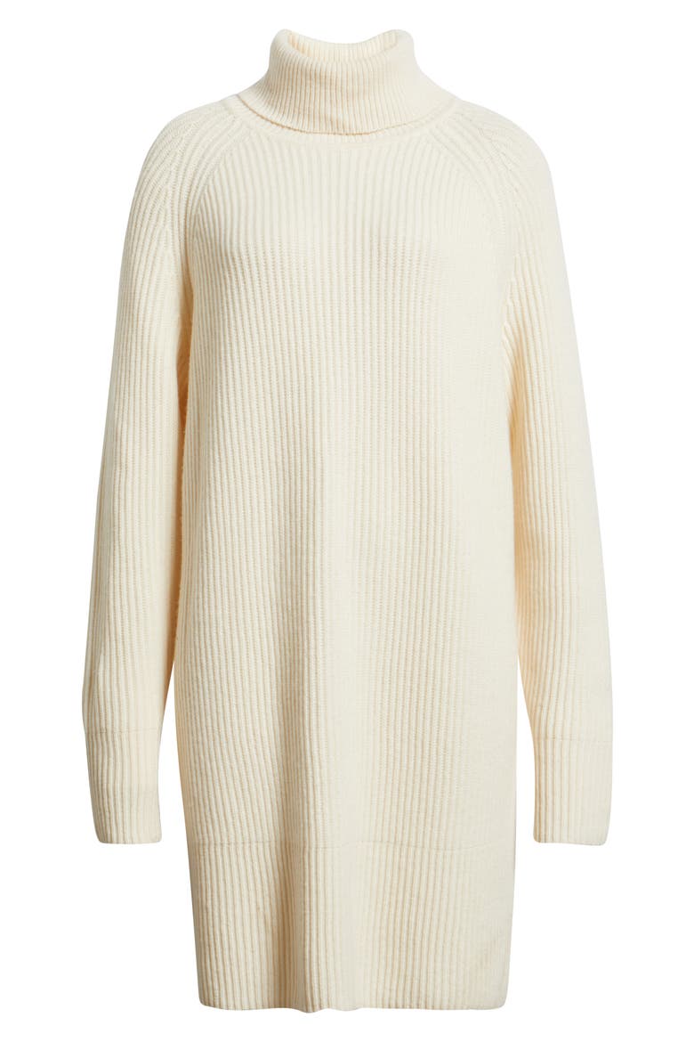 Foclore Long Sleeve Virgin Wool & Cashmere Turtleneck Sweater Dress, Alternate, color, OPEN WHT