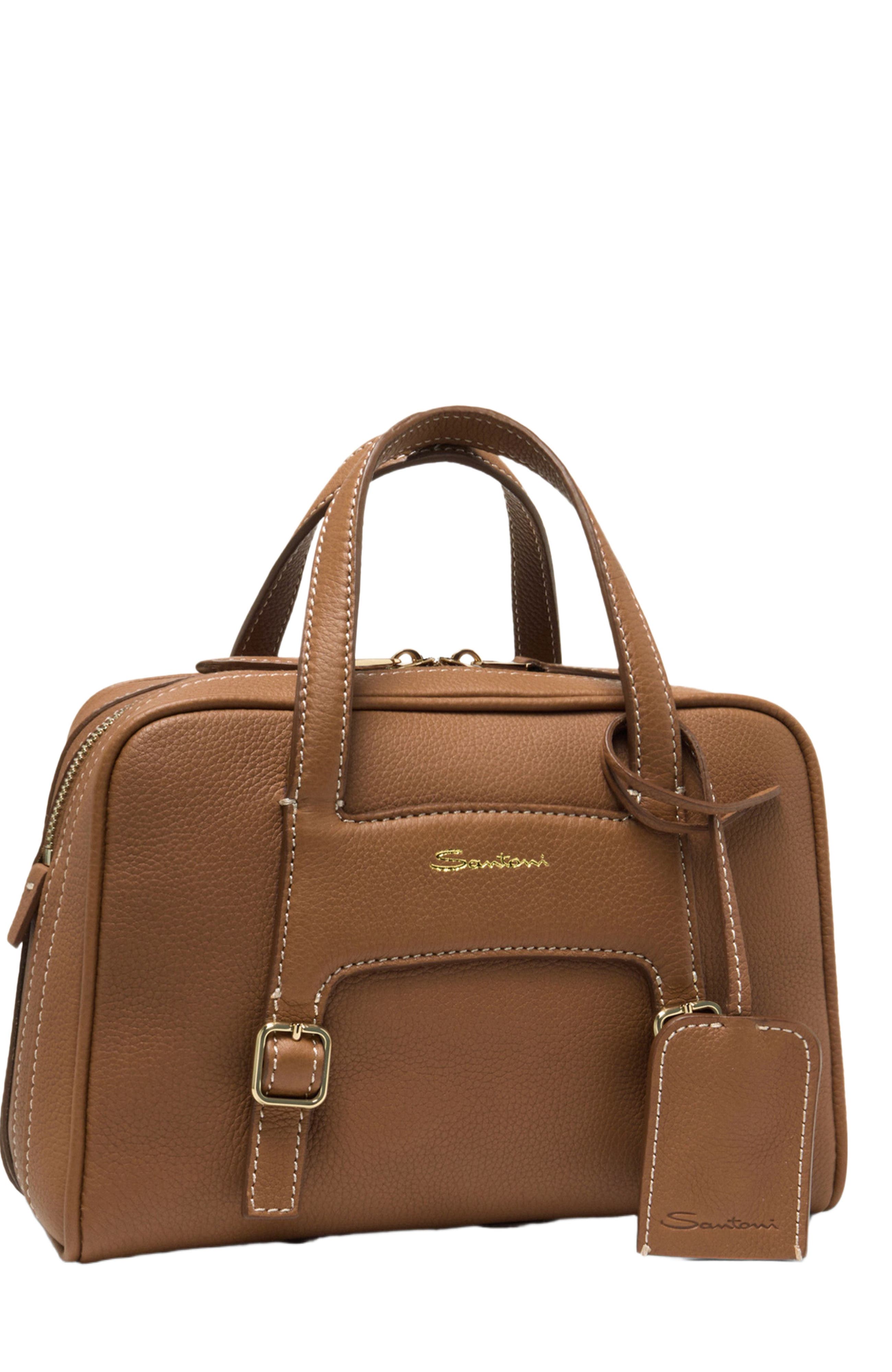 Santoni Leather handbag, Alternate, color, Brown