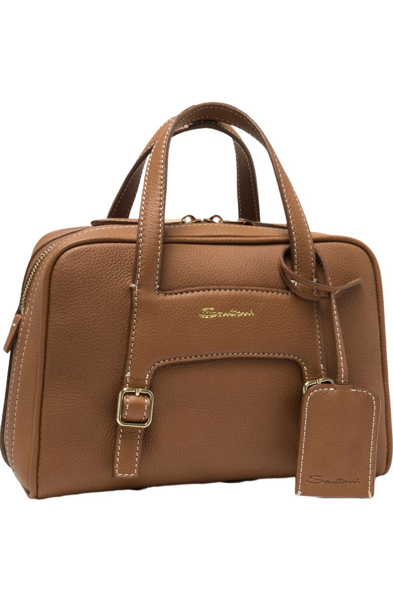 Santoni Leather handbag, Alternate, color, Brown