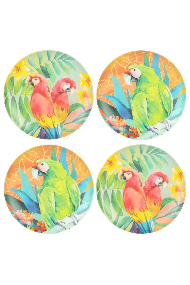 Tropical Parrots 12 piece Melamine Dinnerware Set, Alternate, color, Assorted