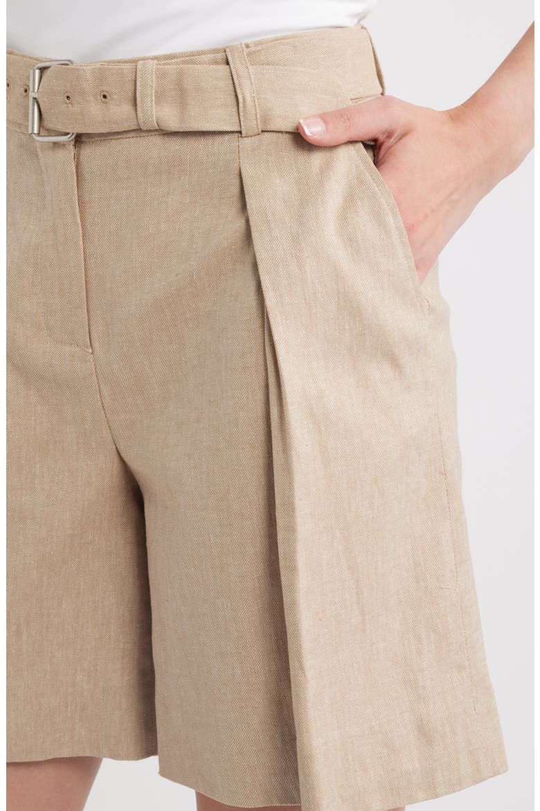 Belted Pleated Longer Length Shorts, Alternate, color, PEBBLE