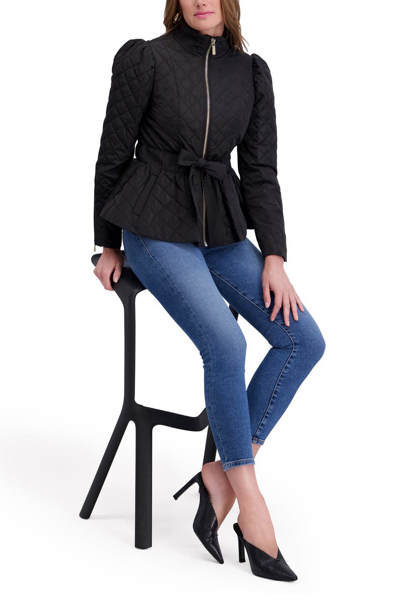 Kensie Quilted Peplum Jacket, Alternate, color, Black