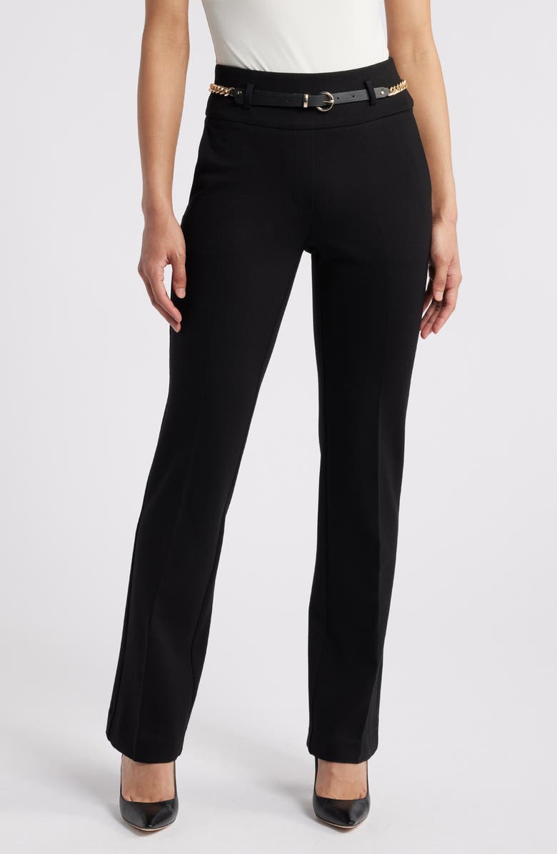 Anne Klein Chain Belt High Waist Straight Leg Pants, Main, color, 