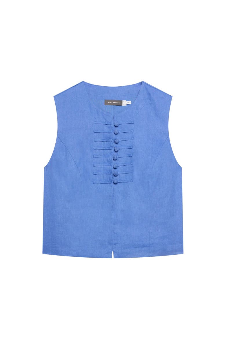 Linen Military Detail Top, Alternate, color, Blue