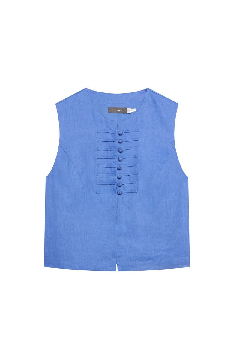 MINT VELVET Linen Military Detail Top, Alternate, color, Blue