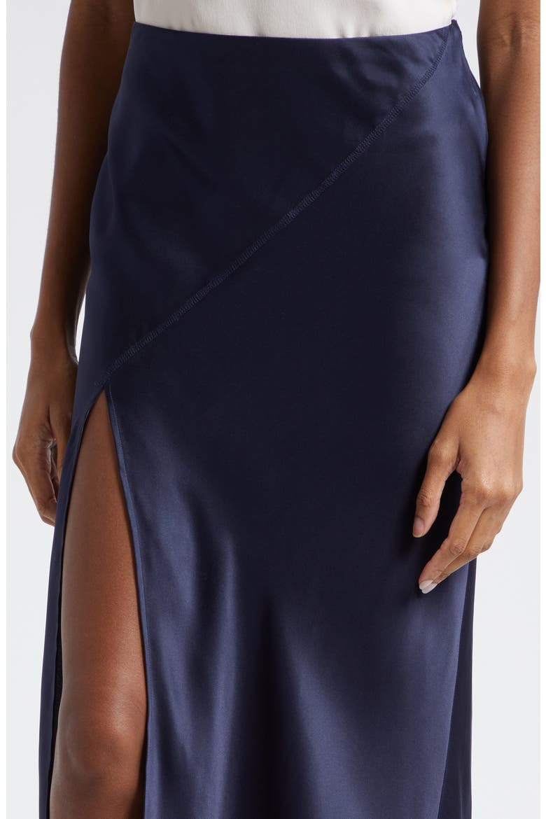 Bias Cut Silk Charmeuse Midi Skirt, Alternate, color, INK
