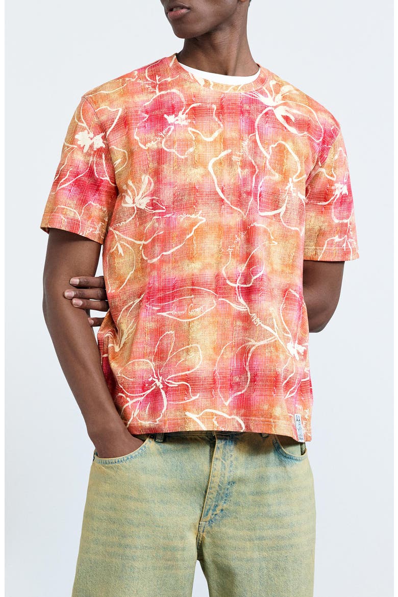 Floral Windowpane Cotton T-Shirt, Main, color, LIGHT PINK