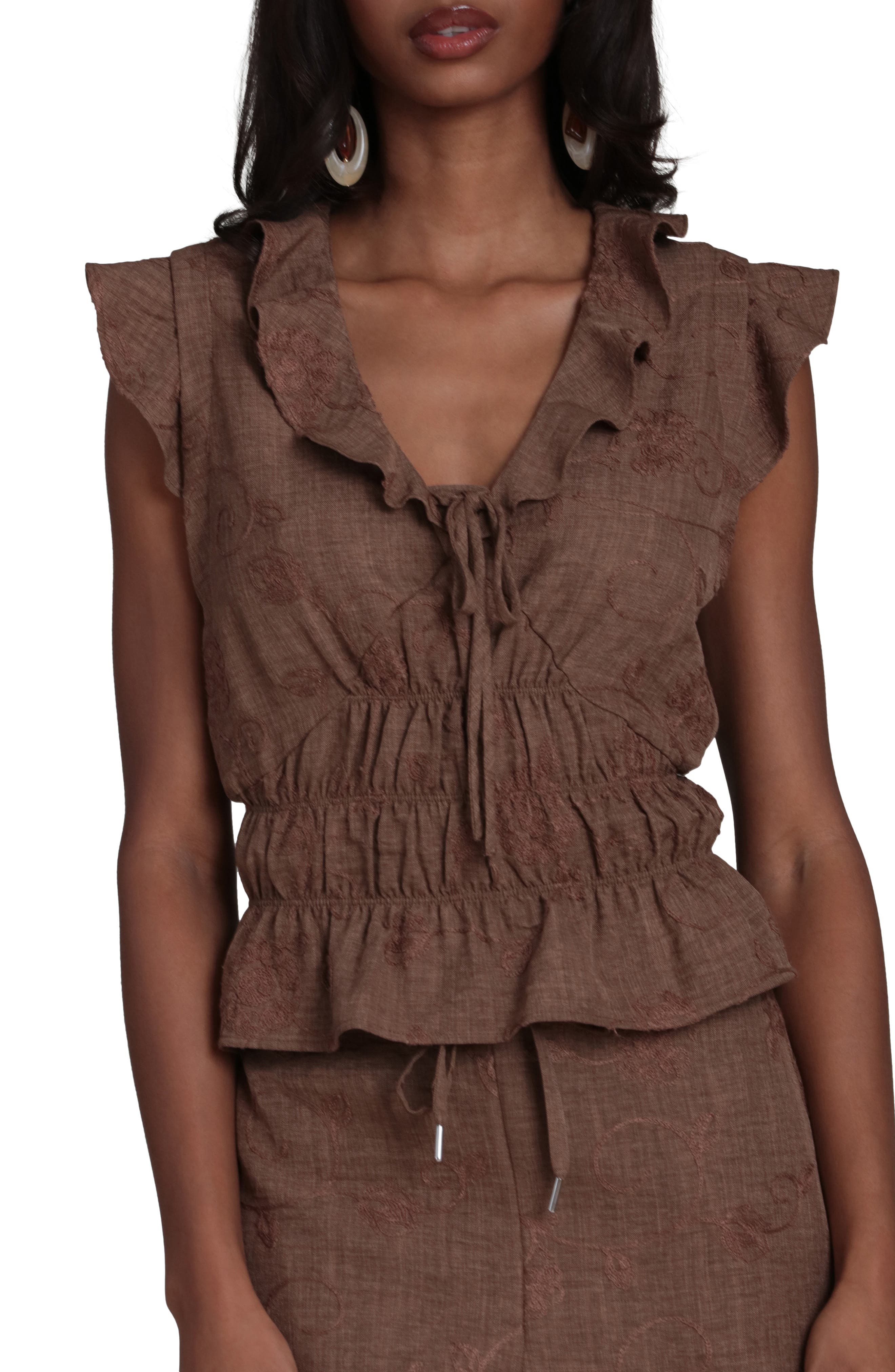 Bagatelle Tie Front Smocked Top