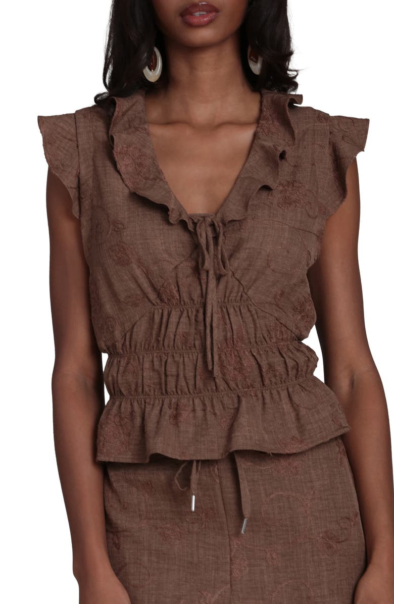 Bagatelle Tie Front Smocked Top, Main, color, Cafe