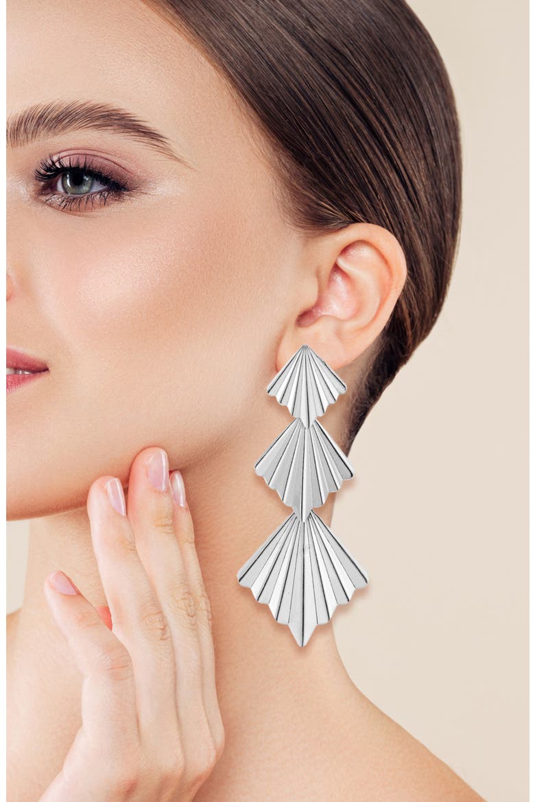 Textured Fan Drop Earrings, Alternate, color, SILVER