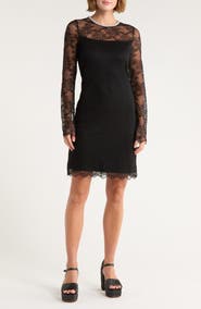 Alice + Olivia Delora Faux Pearl Embellished Long Sleeve Lace Dress