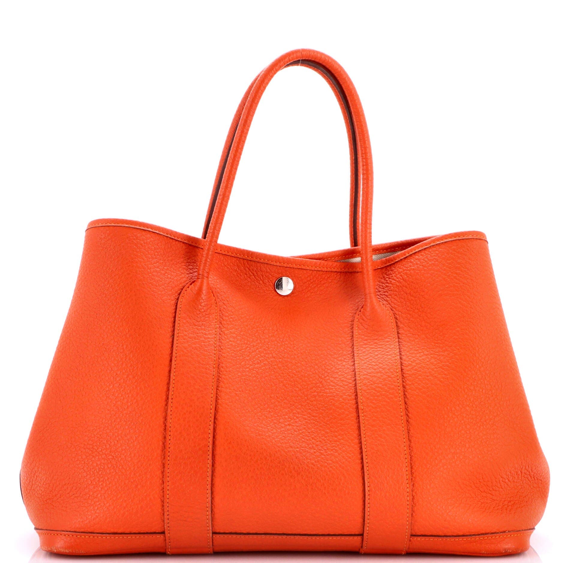 Pre-Owned Hermes Garden Party Tote Leather with Printed Interior 36, Main, color, Feu