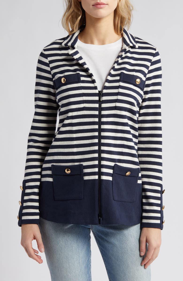 NIC+ZOE City Charm Stripe Sweater Jacket, Alternate, color, 