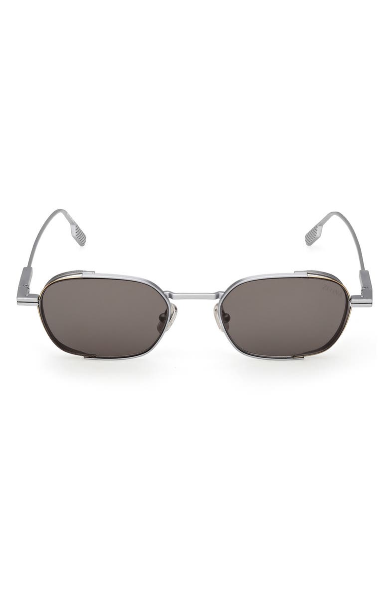 ZEGNA 52mm Geometric Sunglasses, Main, color, Palladium / Smoke