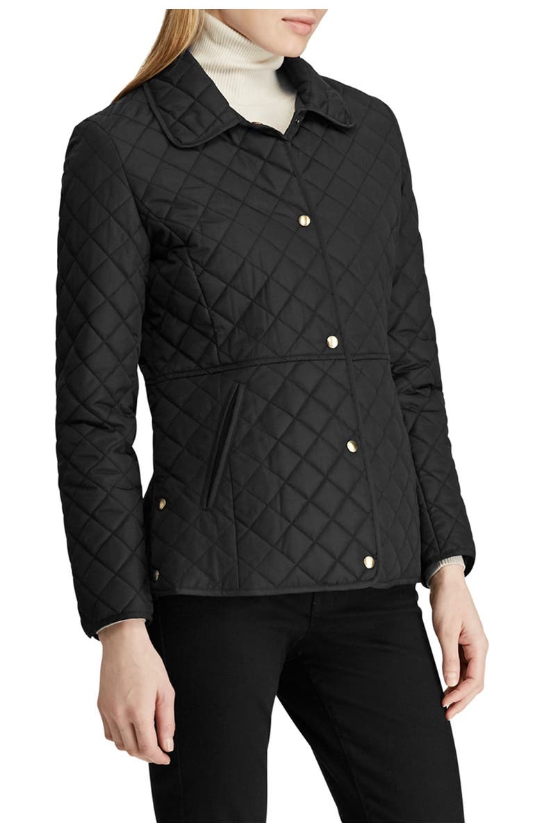 Lauren Ralph Lauren Snap Button Faux Leather Trim Quilted Jacket, Main, color,