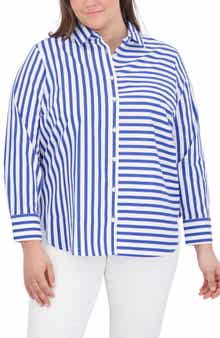 Mixed Stripe Cotton Sateen Button-Up Shirt