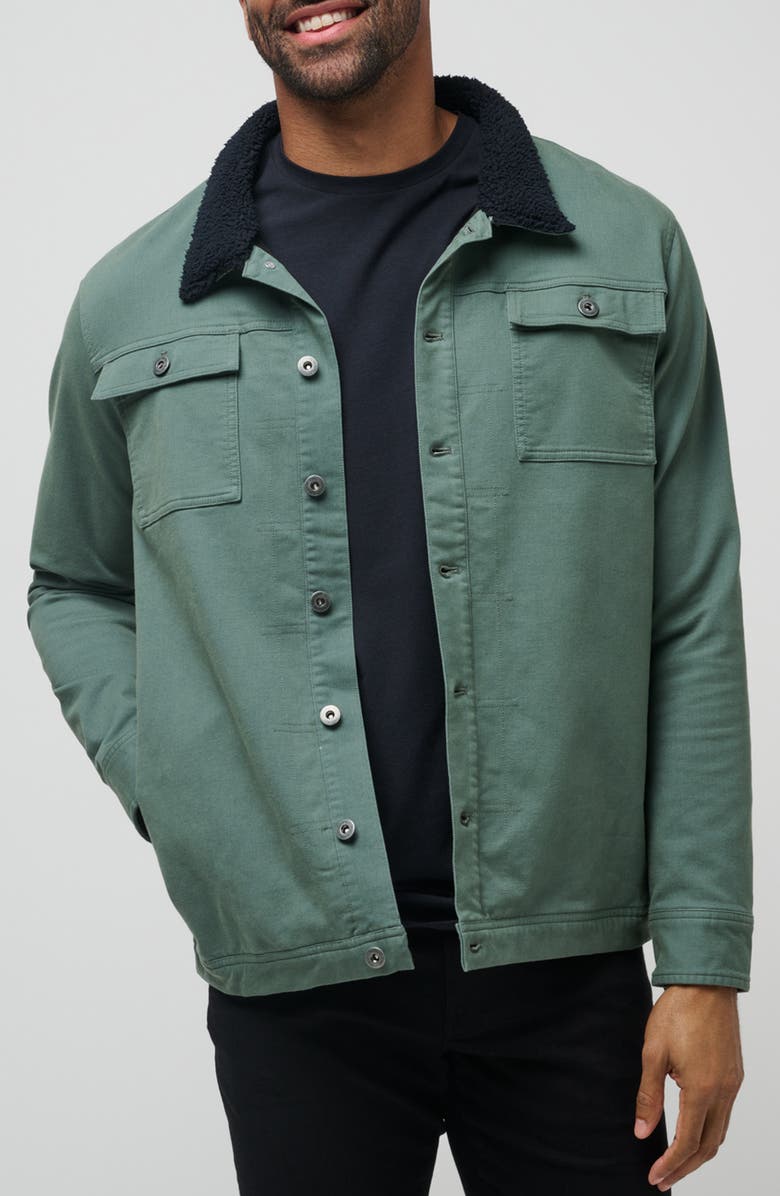 TravisMathew Cloud Denim Fleece Collar Jacket, Main, color, Balsam Green
