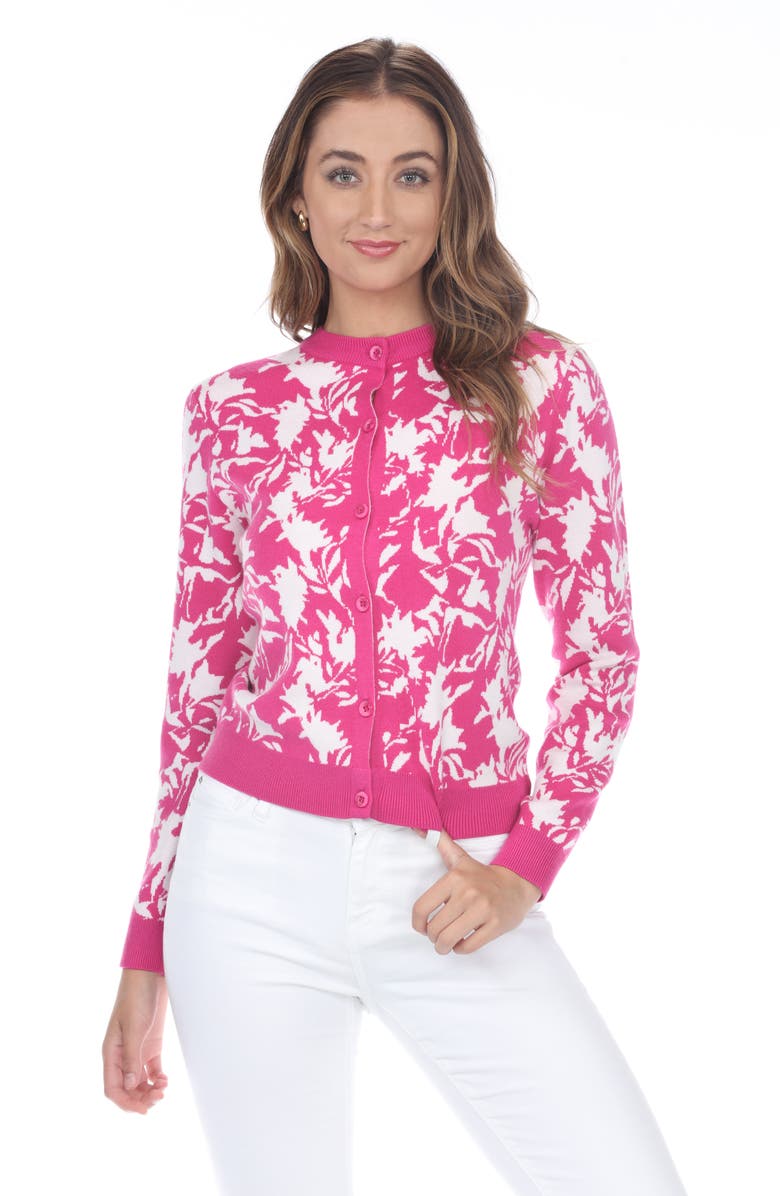 RAIN AND ROSE Floral Crop Cardigan, Alternate, color, Fuchsia