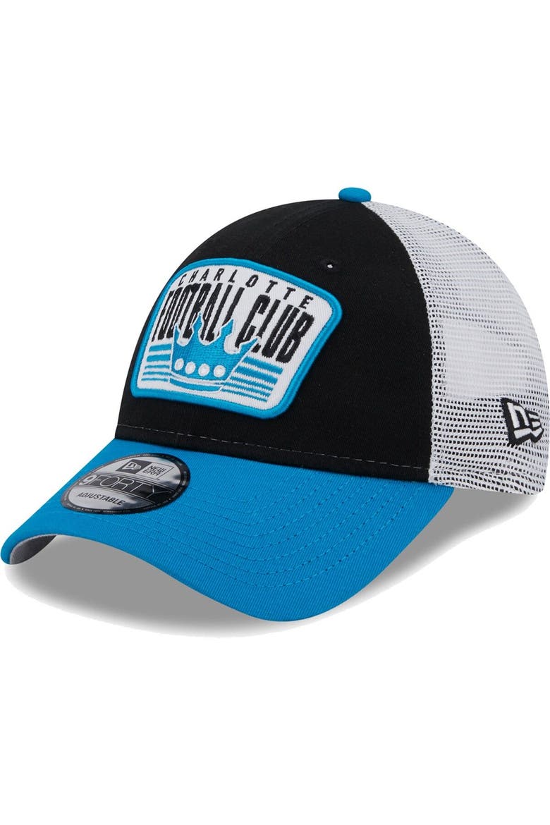 Men's New Era Black/Teal Charlotte FC Patch 9FORTY Trucker Snapback Hat, Main, color, Black