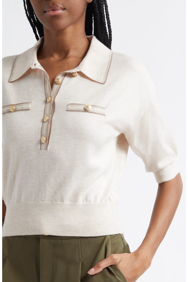 Masaki Polo Sweater, Alternate, color, PARCHMENT/ CAPPUCCINO GOLD