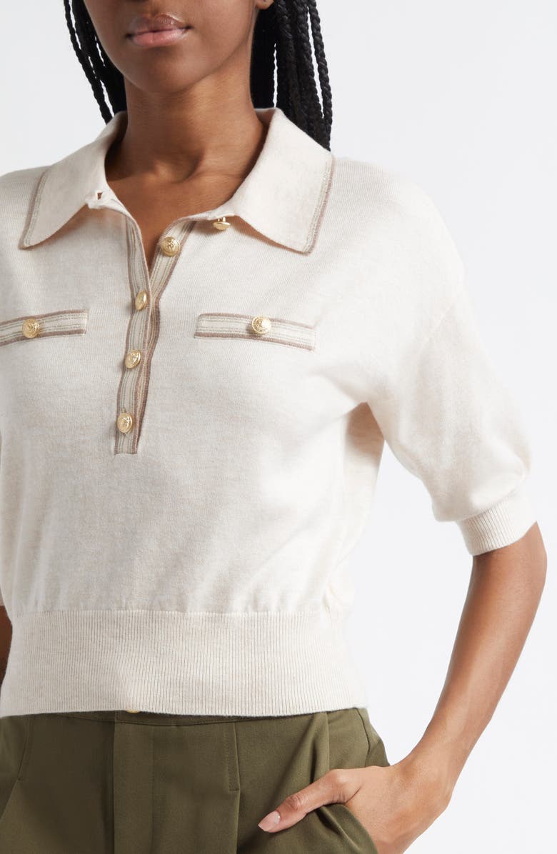 L'AGENCE Masaki Polo Sweater, Alternate, color, Parchment/ Cappuccino Gold