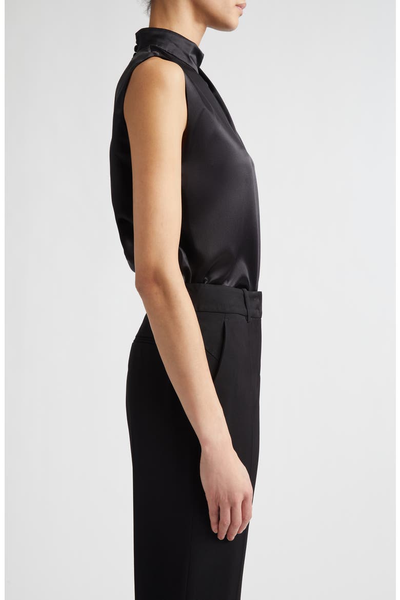 Twist Mock Neck Sleeveless Silk Satin Top, Alternate, color, 22 BLACK