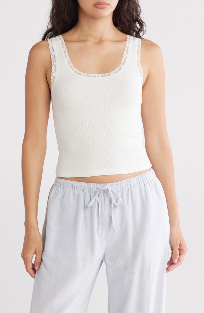 Abound Lace Trim Cotton Tank, Main, color, White Blanc