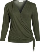 Loveappella Wrap Front Side Tie Knit Top