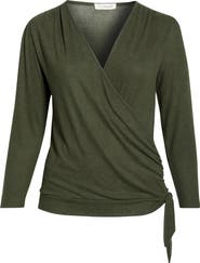 Loveappella Wrap Front Side Tie Knit Top