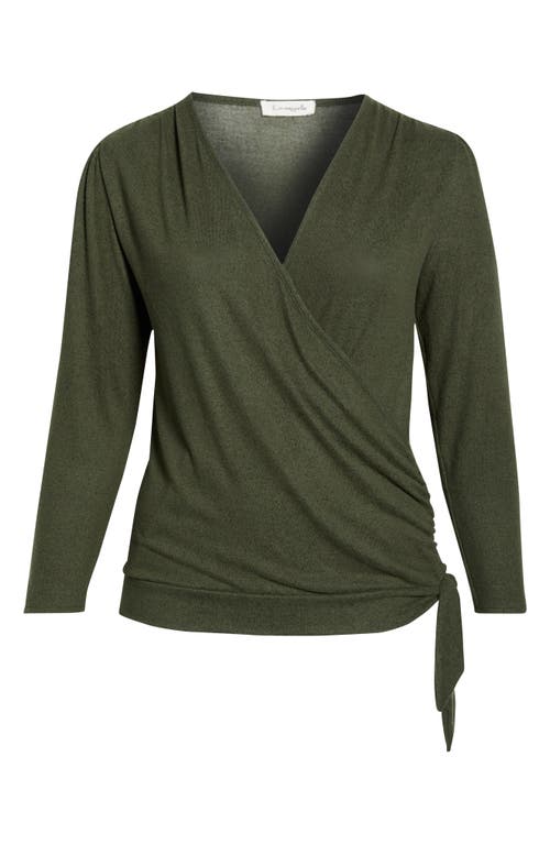 Loveappella Wrap Front Side Tie Knit Top In Green