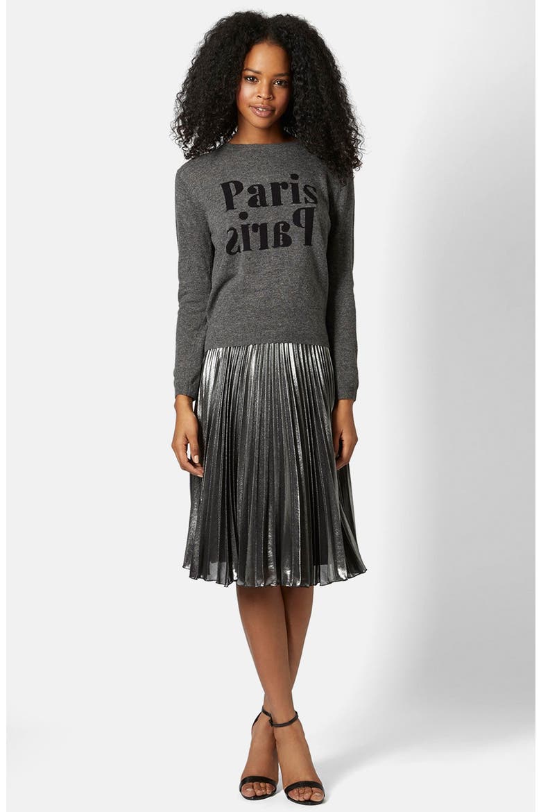 Pleated Midi Skirt, Alternate, color, SILVER
