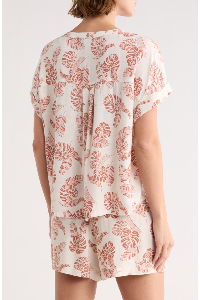 Short Sleeve Button-Up Top, Alternate, color, OFF WHITE TROPICAL PRINT